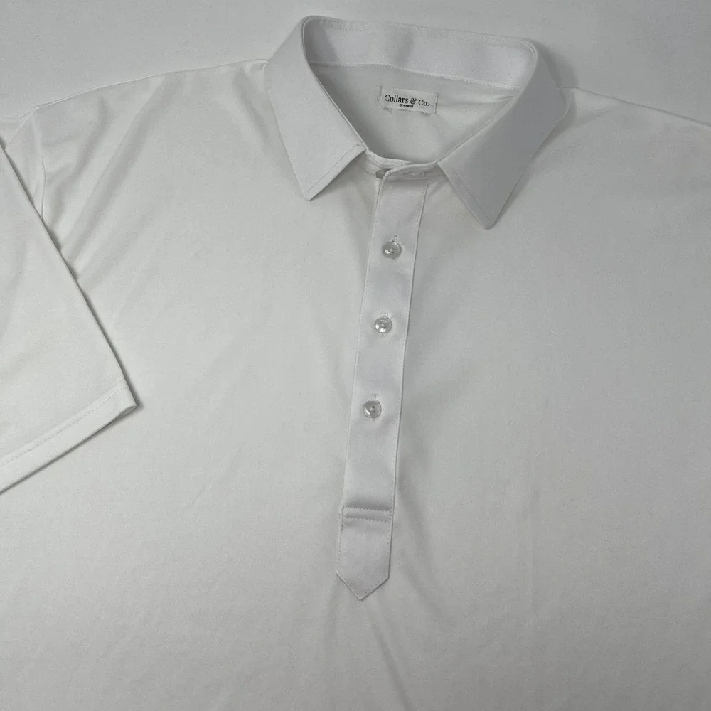 Collars & Co Men White Short Sleeve Dress Collar Polo Shirt Size 2XL Performance - Picture 1 of 7